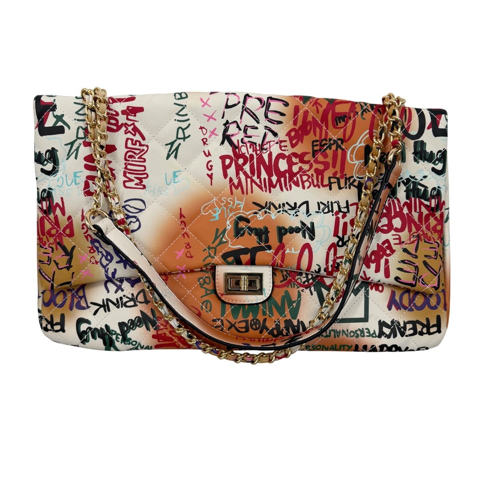 Graffiti Printβ Quilted Shoulder Bag Women Large Multicolor Excellent Streetwear